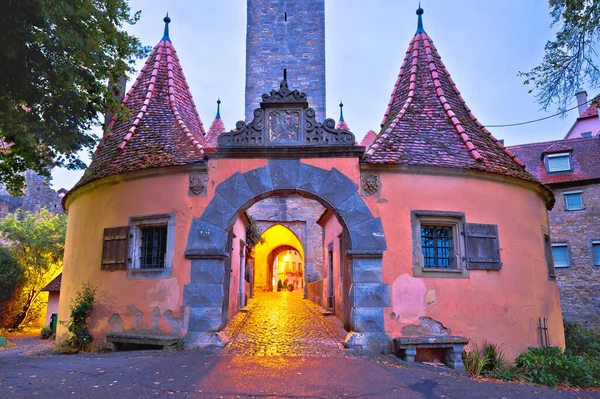 Rothenburg Der Tauber 中世纪德国城市罗森堡的西城门 伯克特 德语巴伐利亚地区 — 图库照片