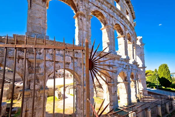 Arena Pula historic Roman amphitheater ruins view, Istria region of Croatia
