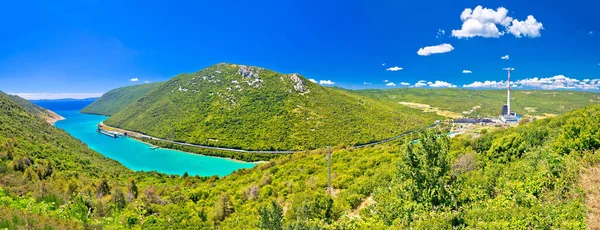 Plomin Völgy Öböl Erőmű Zöld Táj Legmagasabb Horvát Kémény Panoráma — Stock Fotó
