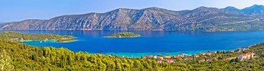 Korcula ve Peljesac yarımadası kanalı panoramik manzara, güney Dalmaçya manzarası, Croati
