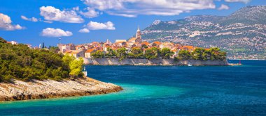 Historic town of Korcula archipelago panoramic view, island in archipelago of southern Croati clipart