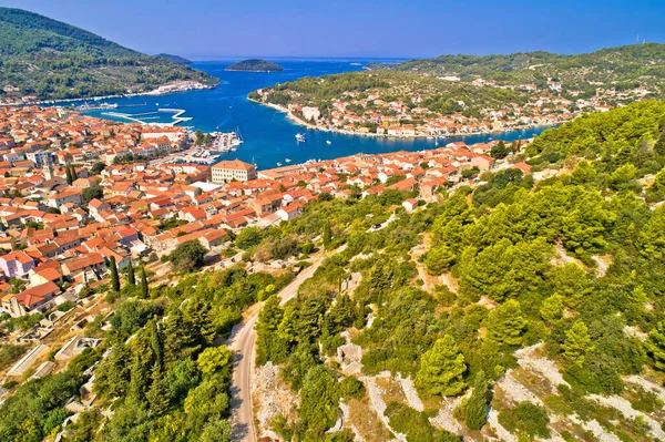 Staden Vela Luka Korcula Med Panoramautsikt Över Havet Södra Dalmatiens — Stockfoto
