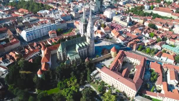 Zagreb Tarihi Kent Merkezi Hava Görüntüleri Hırvatistan Ünlü Başkentinin Simgeleri — Stok video