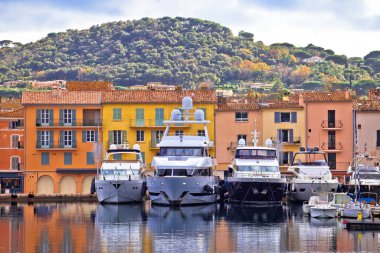 Colorful harbor of Saint Tropez at Cote d Azur view, Alpes-Maritimes department in southern Franc clipart