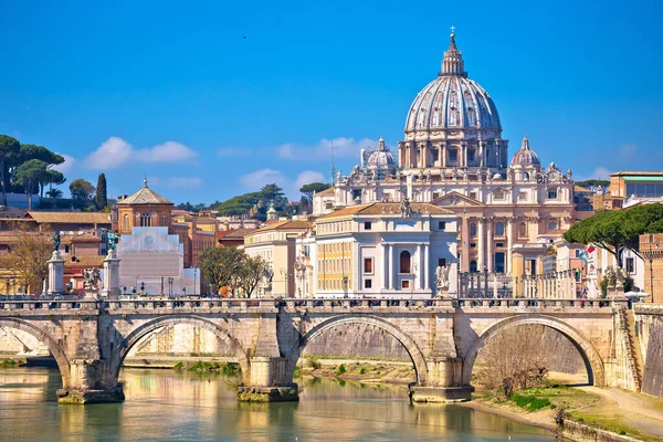 Róma Vatikán Tiber Folyó Híd Szent Angelo Bazilika Szent Péter — Stock Fotó