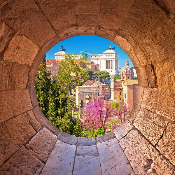 Roma Vista Panoramica Primaverile Attraverso Finestra Pietra Sulle Rovine Del — Foto Stock