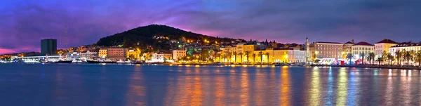 Split Vattnet Och Marjan Kulle Färgglada Skymning Panoramautsikt Dalmatien Regionen — Stockfoto