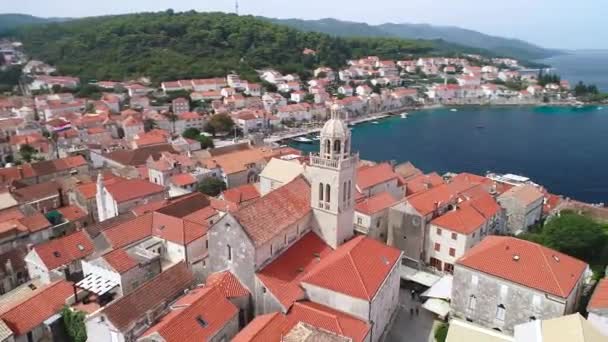 Исторический Город Корчула Панорамным Видом Воздуха Остров Архипелаге Южной Хорватии — стоковое видео