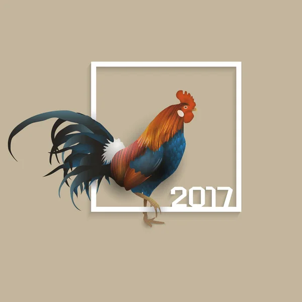 Gallo - símbolo del calendario chino 2017 con marco de papel — Archivo Imágenes Vectoriales