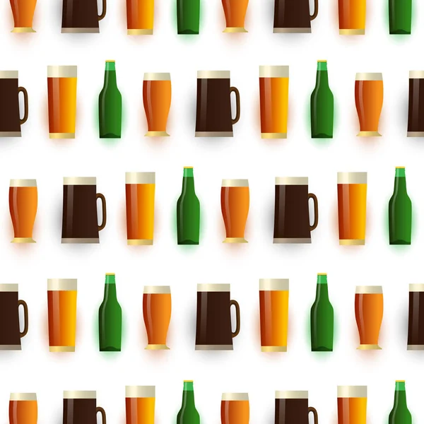 Patroon van bierflesjes, mokken, glazen — Stockvector