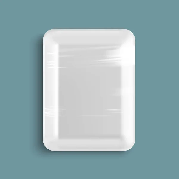 White empty wrapped plastic food tray container — Stock Vector