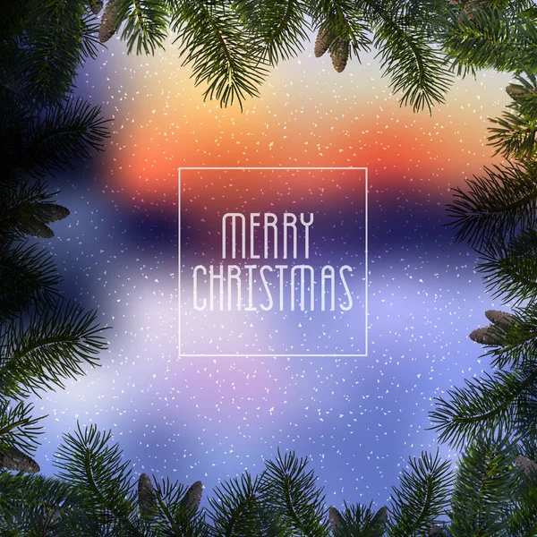 Carte de vœux avec branches d'arbre de Noël et neige — Image vectorielle