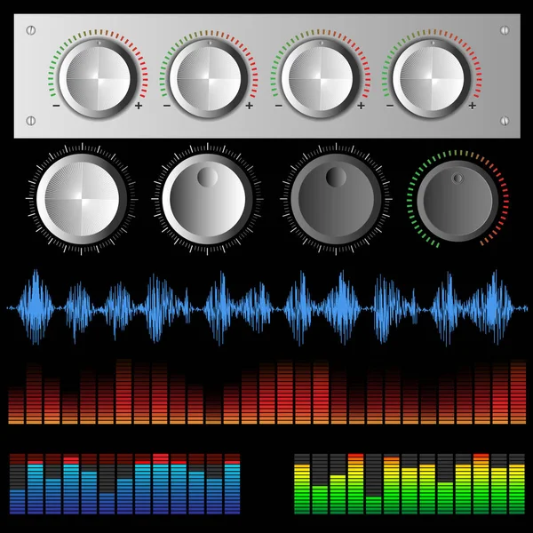 Ensemble d'ondes sonores couleur ondes musicales numériques — Image vectorielle