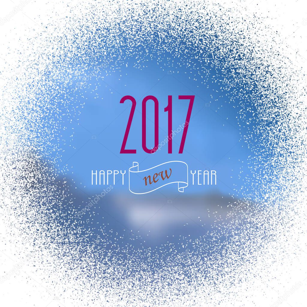 New Year card with blue clouds