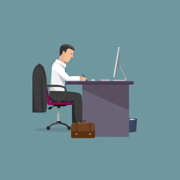 Homme d'affaires travaillant au bureau — Image vectorielle
