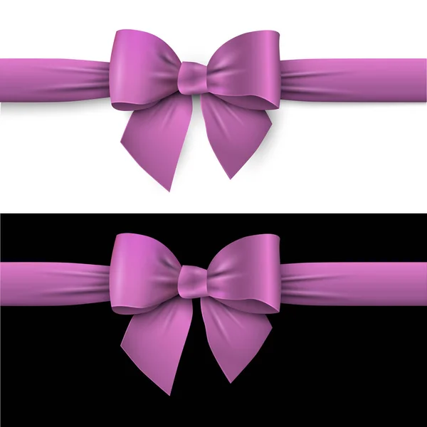 Purple bows with ribbons on white and on black — Stock Vector