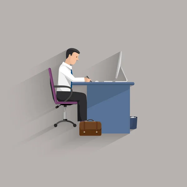 Empresário sentado à mesa com computador —  Vetores de Stock