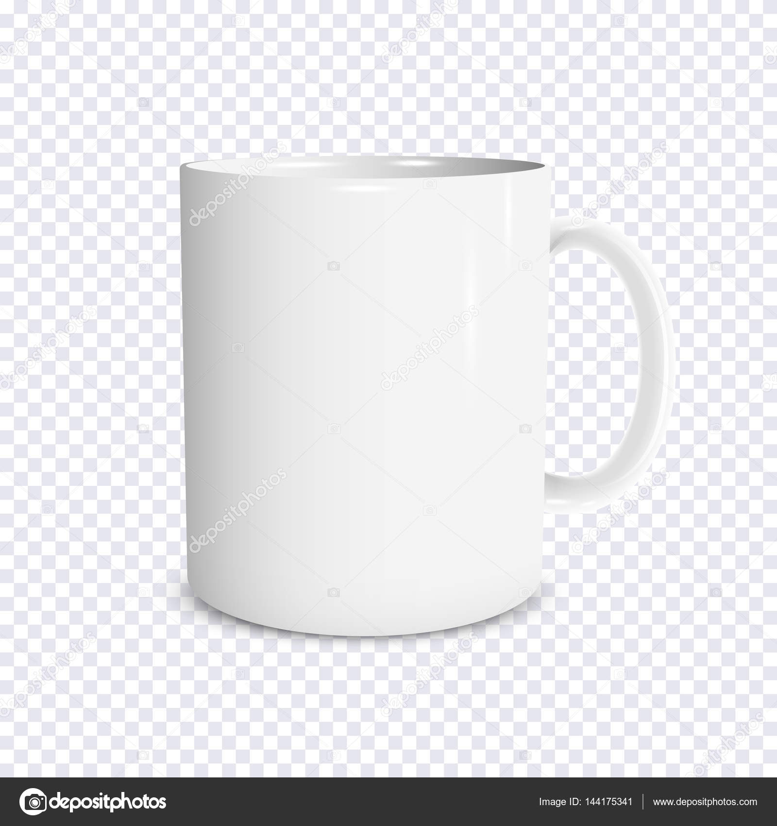 Realistic white coffee mug isolated on transparent background