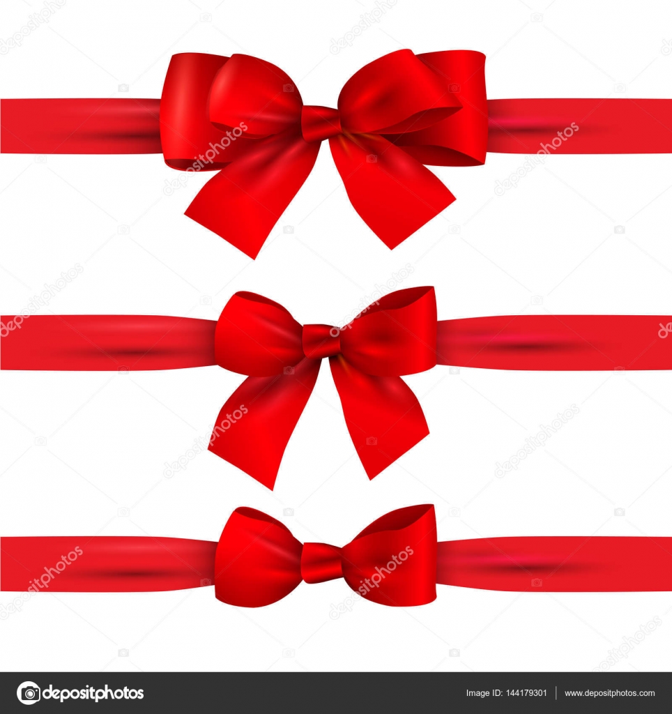 Set Of Different Red Bows With Horizontal Ribbon For Holiday Design  Isolated On White Stock Illustration - Download Image Now - iStock
