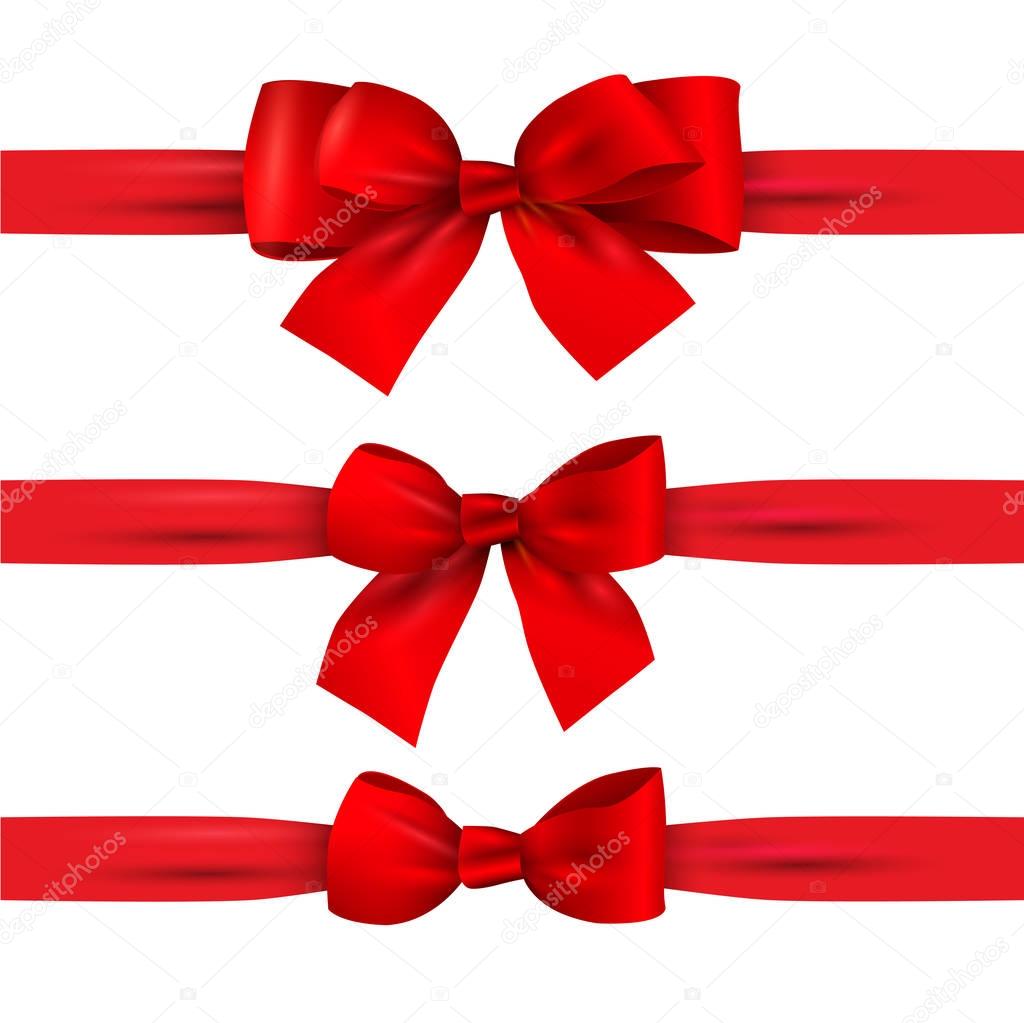 Set of Red bows with horizontal ribbons