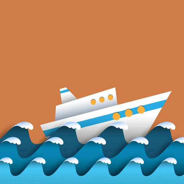 Papier golven en cruise liner — Stockvector