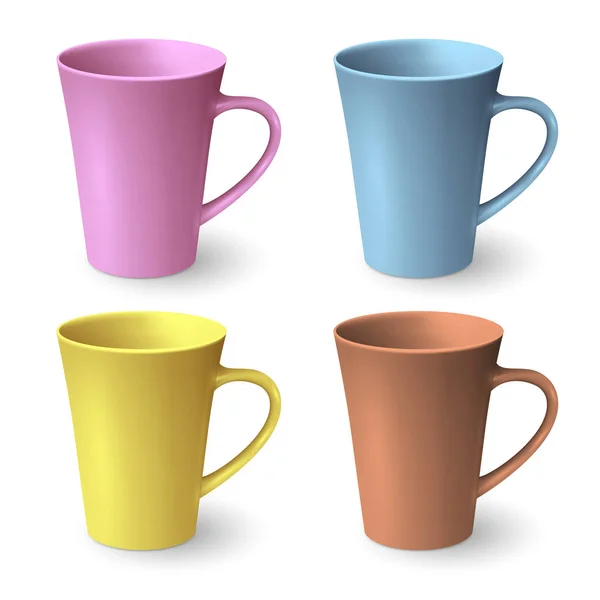 Ensemble de tasses réalistes de couleur — Image vectorielle