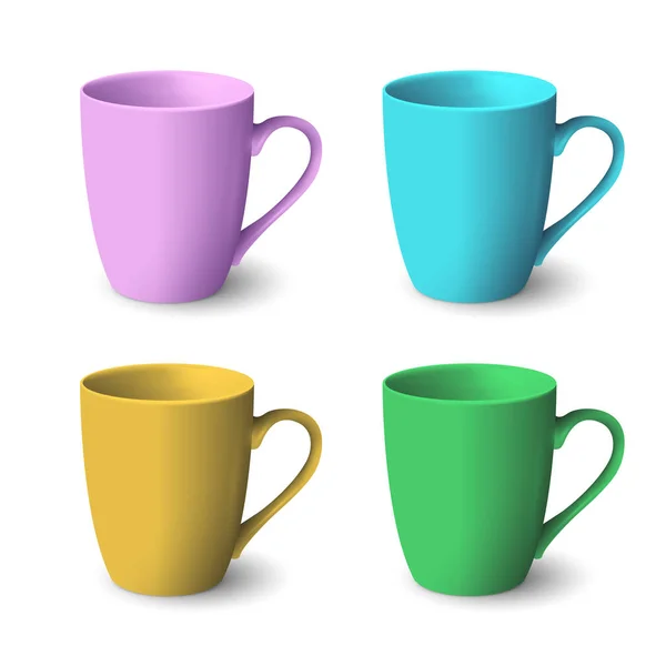 Ensemble de tasses réalistes de couleur — Image vectorielle