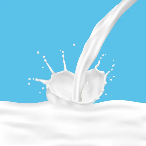 Realistic milk splash with pouring milk — Stock Vector