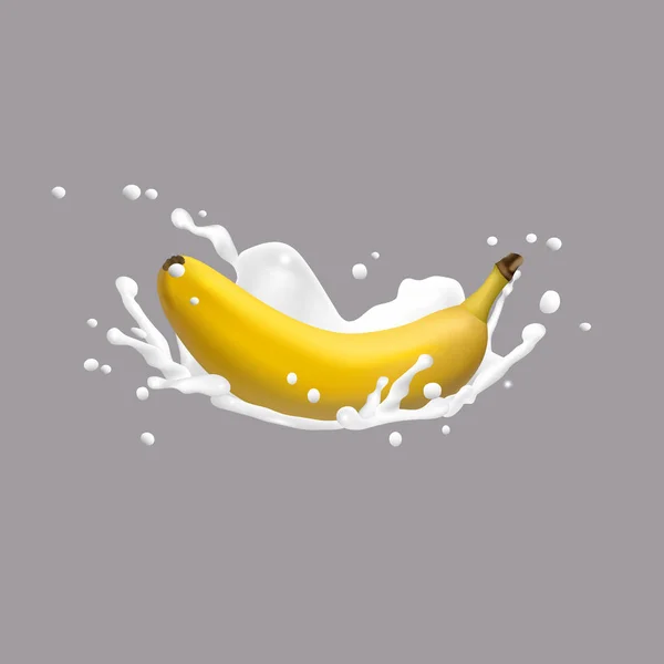 Banana and milk splash — Stock Vector