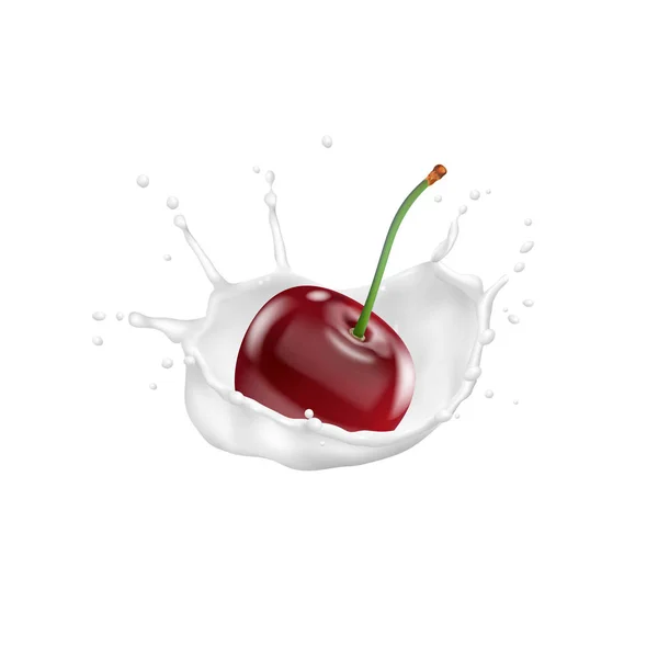 Red cherry and milk splash — Stock Vector