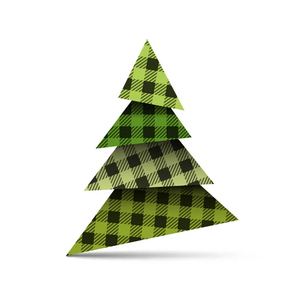 Árbol Navidad Trozos Papel Con Patrón Verde Cuadros Vector Elemento — Vector de stock