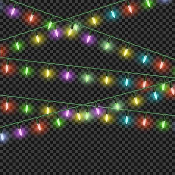 Christmas Lights Effecten Slingers Vector Designelementen Decoratie Geïsoleerd Gloeiende Lichten — Stockvector