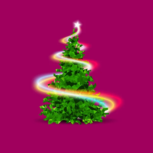 Arbre Noël Bas Triangle Poly Avec Une Lumière Brillante Arbre — Image vectorielle