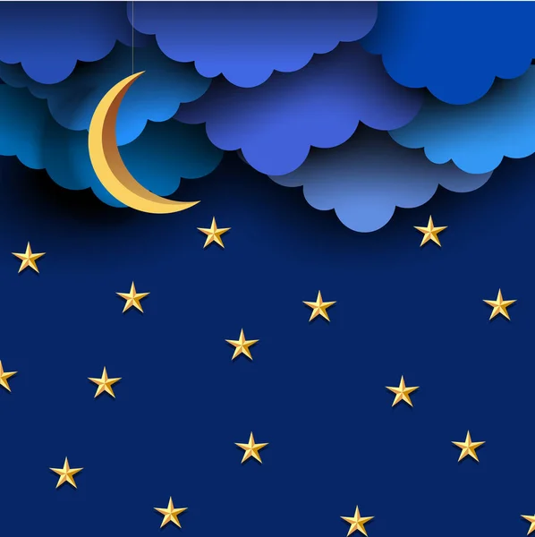 Papier wolken op nachtelijke hemel — Stockvector