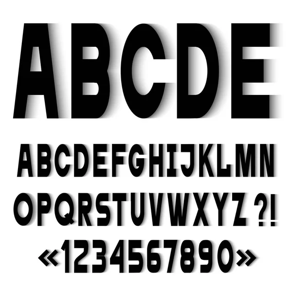 Zwarte Eenvoudige Alfabetletters Cijfers Met Schaduwen Vector Set Vector Lettertype — Stockvector