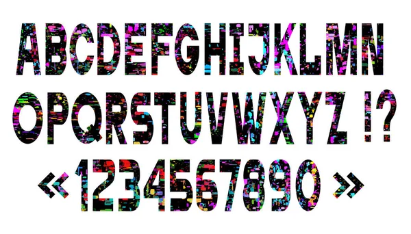 Vector Set Heldere Alfabetletters Glitch Kunststijl Retro Vintage Lettertype Voor — Stockvector