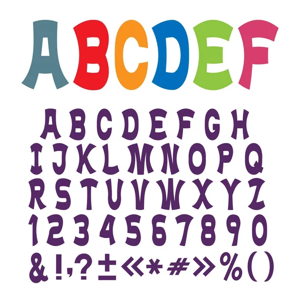 Lindo Alfabeto Divertido Letras Números Signos Puntuación Conjunto Vectores — Vector de stock