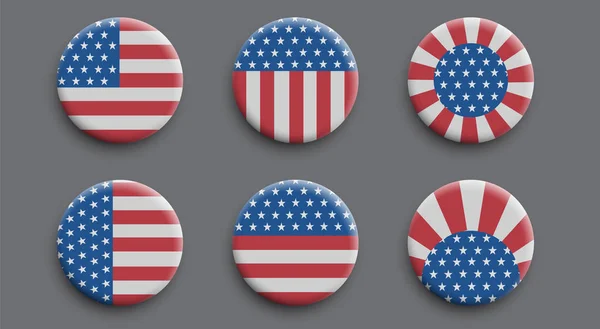 Conjunto Crachás Com Bandeira Americana Botões Vetoriais Ilustração Vetorial Realista — Vetor de Stock
