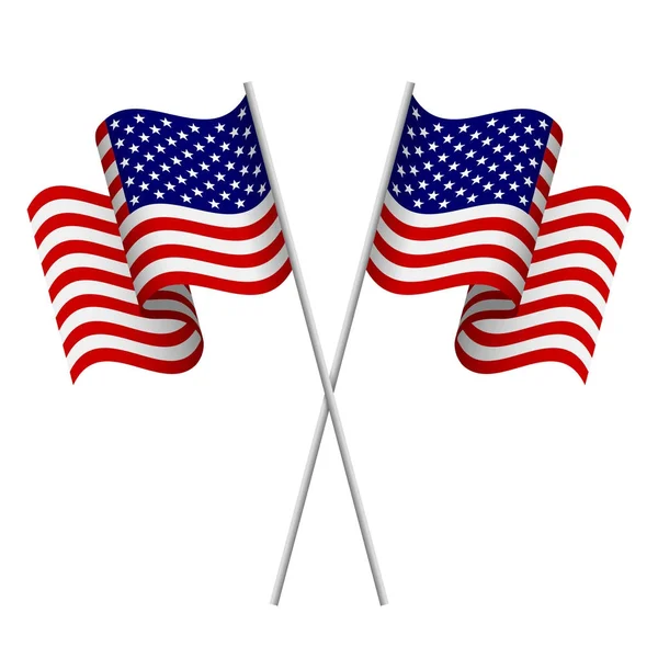 两3D 美国国旗 逼真的矢量插图 元素为设计爱国假日 独立日 阵亡将士纪念日 劳动节 — 图库矢量图片