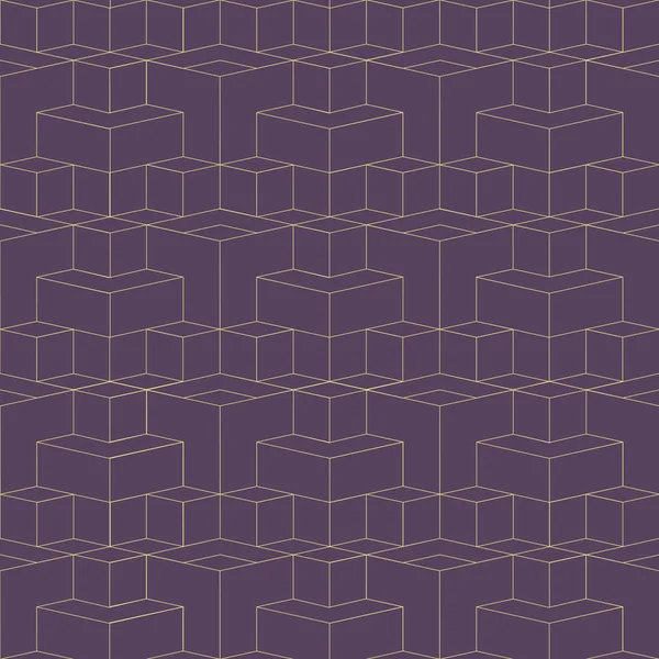 深色背景下抽象几何金色细线立方体的无缝模式 — 图库矢量图片