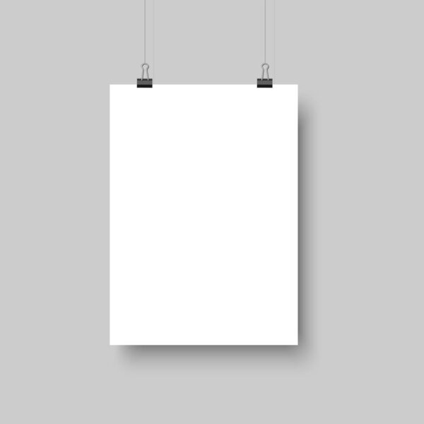 White blank poster hanging with shadows