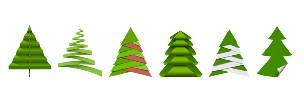 クリスマスツリー、異なる紙折り紙要素 — ストックベクタ