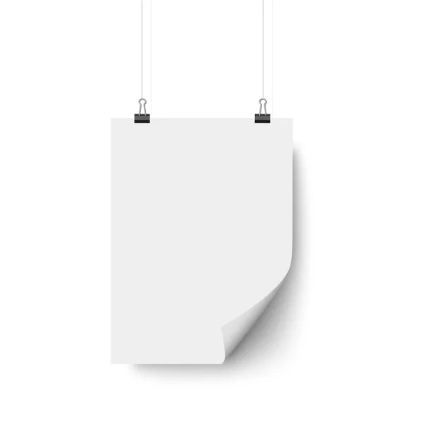 White blank paper poster hanging with bent corner — Stock Vector