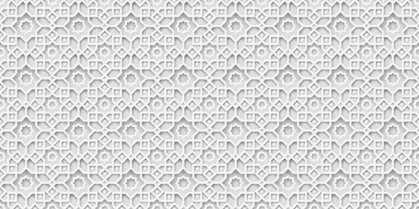 白いイスラムの背景 アラビア語のパターン アラビア語の壁紙 幾何学的な装飾3Dスタイルベクトル 東の伝統的なモチーフ — ストックベクタ
