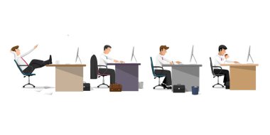 Ofis yöneticileri düz stil, ofis hayatı kavramı. Çizgi film düz stil karakteri, Vektör kümesi