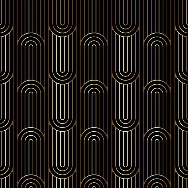 Art Deco Linear Pattern Seamless Golden Background Gold Black Colors — Stock Vector