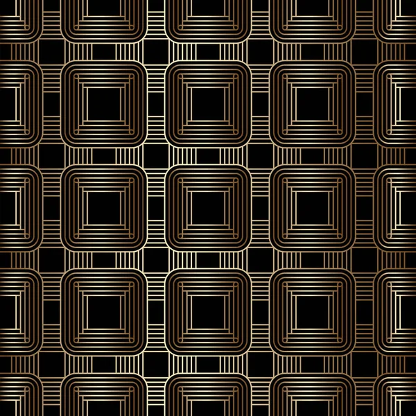 幾何学的な黄金と黒のシームレスな線形パターンの背景 アール デコ様式 豪華な装飾品 ヴィンテージベクトル背景壁紙 金の幾何学的形状 エレガントなレトロな質感 — ストックベクタ