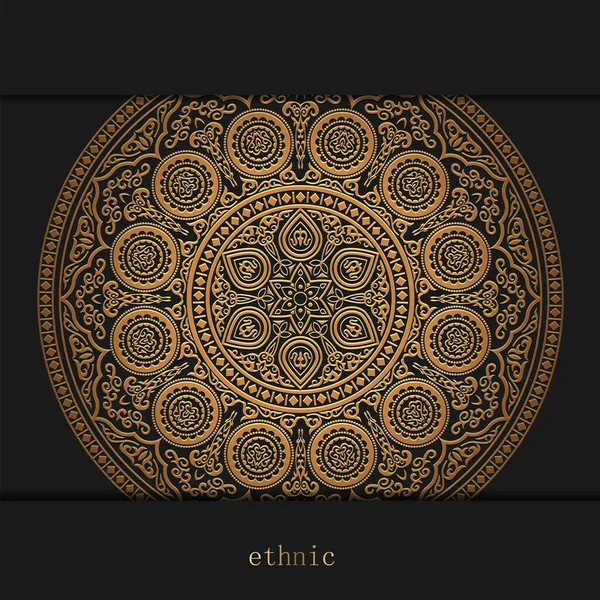 Luxo Ornamental Fundo Design Mandala Dourado Henna Preto Modelo Ornamento — Vetor de Stock