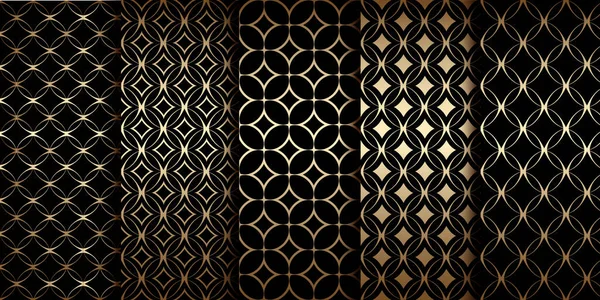 Yuvarlak Doğrusal Şekilli Altın Geometrik Kusursuz Desenler Sanat Deco Motifi — Stok Vektör