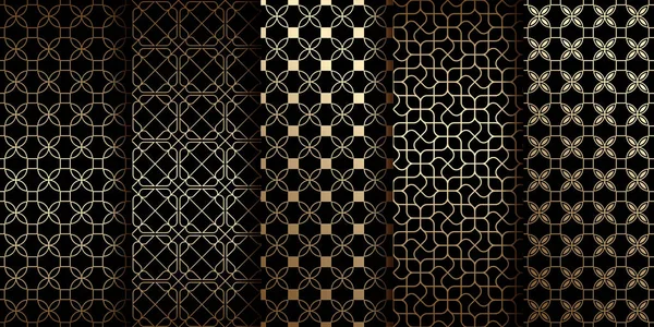 Golden Orientalske Sømløse Mønstre Med Stiliserede Blomster Samling Vector Sort – Stock-vektor